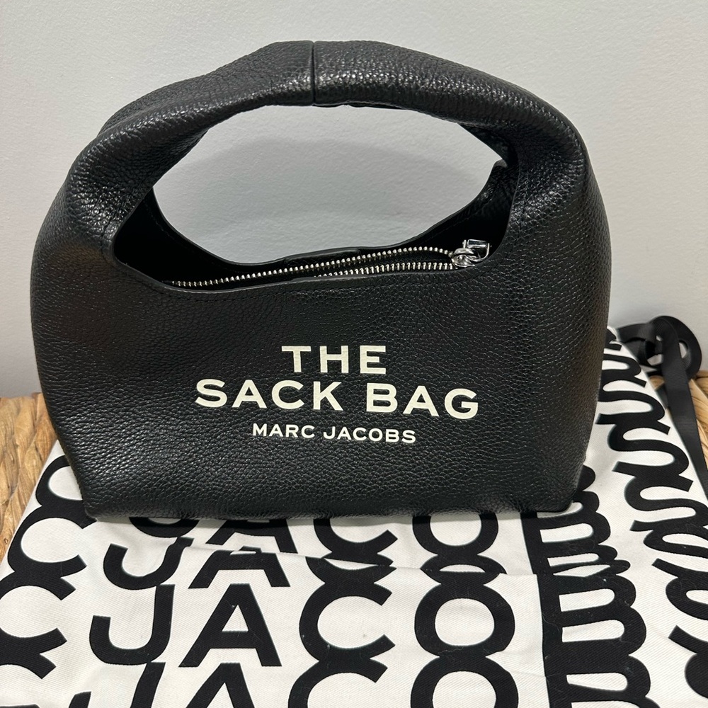 Marc Jacobs Black Sack Bag with White Text